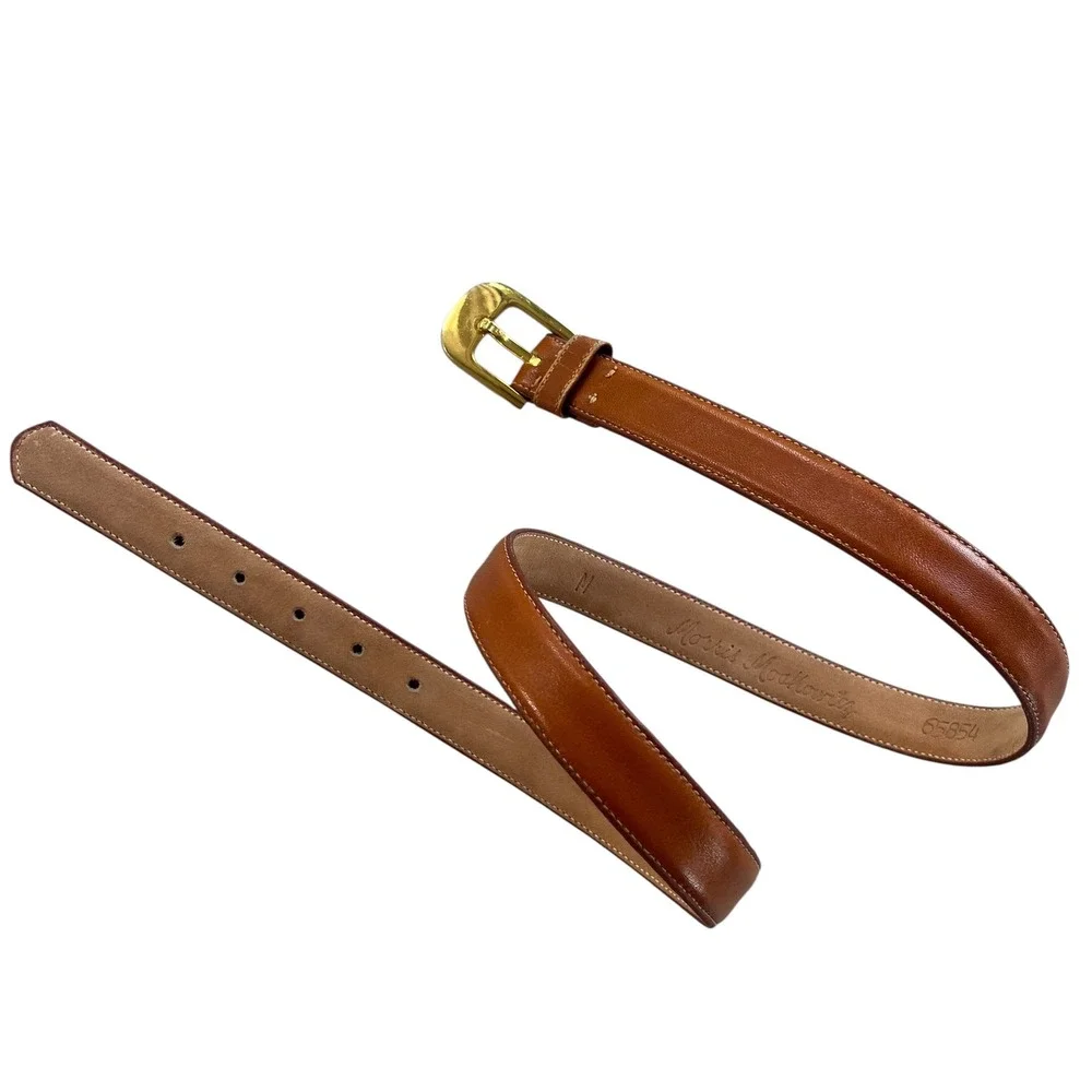 Morris Moskowitz Womens M Light Brown Leather Gold Buckle Thin Belt Boho Western